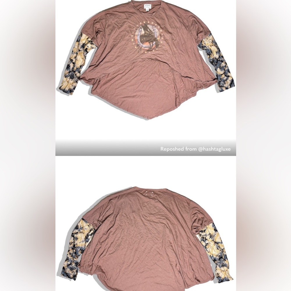 Free People x Vintage Souls Bandana Rodeo Twofer Cropped Tee Long Sleeve Top - Picture 8 of 9